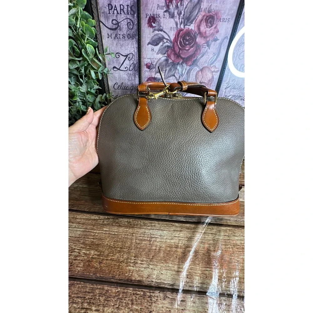 Dooney and Bourke Leather Zip Satchel Taupe and Brown & Matching Wallet